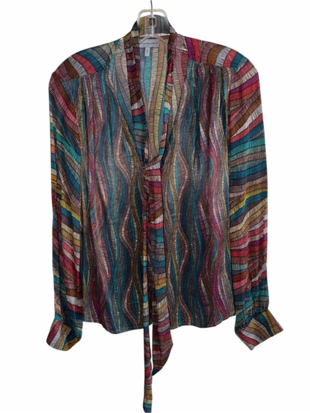 Anthropologie Conditions Apply Wave-Print V-neck with Tie Blouse Size Small